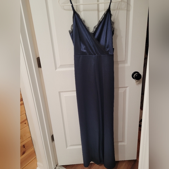 satin navy jumpsuit size Medium - Picture 1 of 6